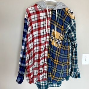 American Eagle Patchwork Flannel Hoodie